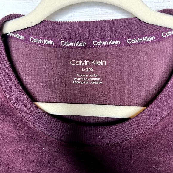 Calvin Klein Velvet Logo Crew Neck Sweatshirt Maroon LG NWT - Picture 2 of 3